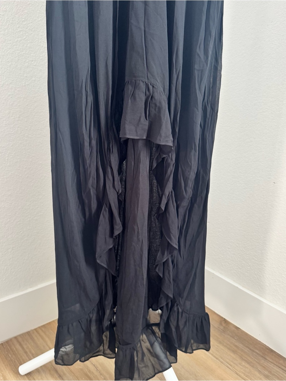 The Kooples Long Draped Black Sleeveless High-Low Ruffle Dress - Picture 8 of 11